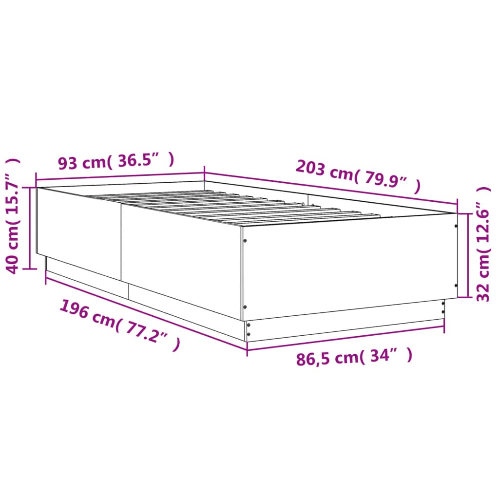 vidaXL Rám postele šedý sonoma 90 x 200 cm kompozitní dřevo