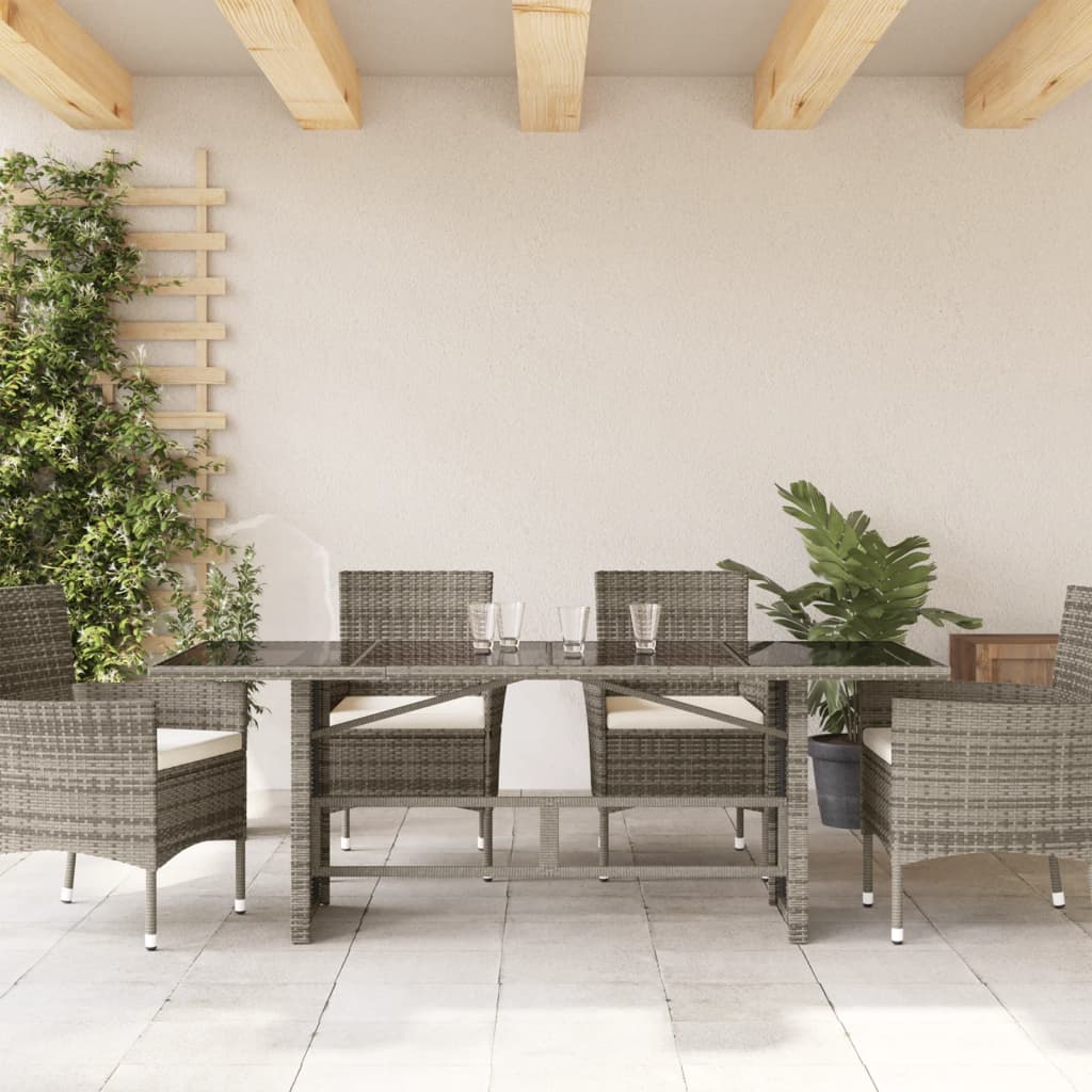 vidaXL Zahradní stůl se skleněnou deskou šedý 190x80x74 cm polyratan