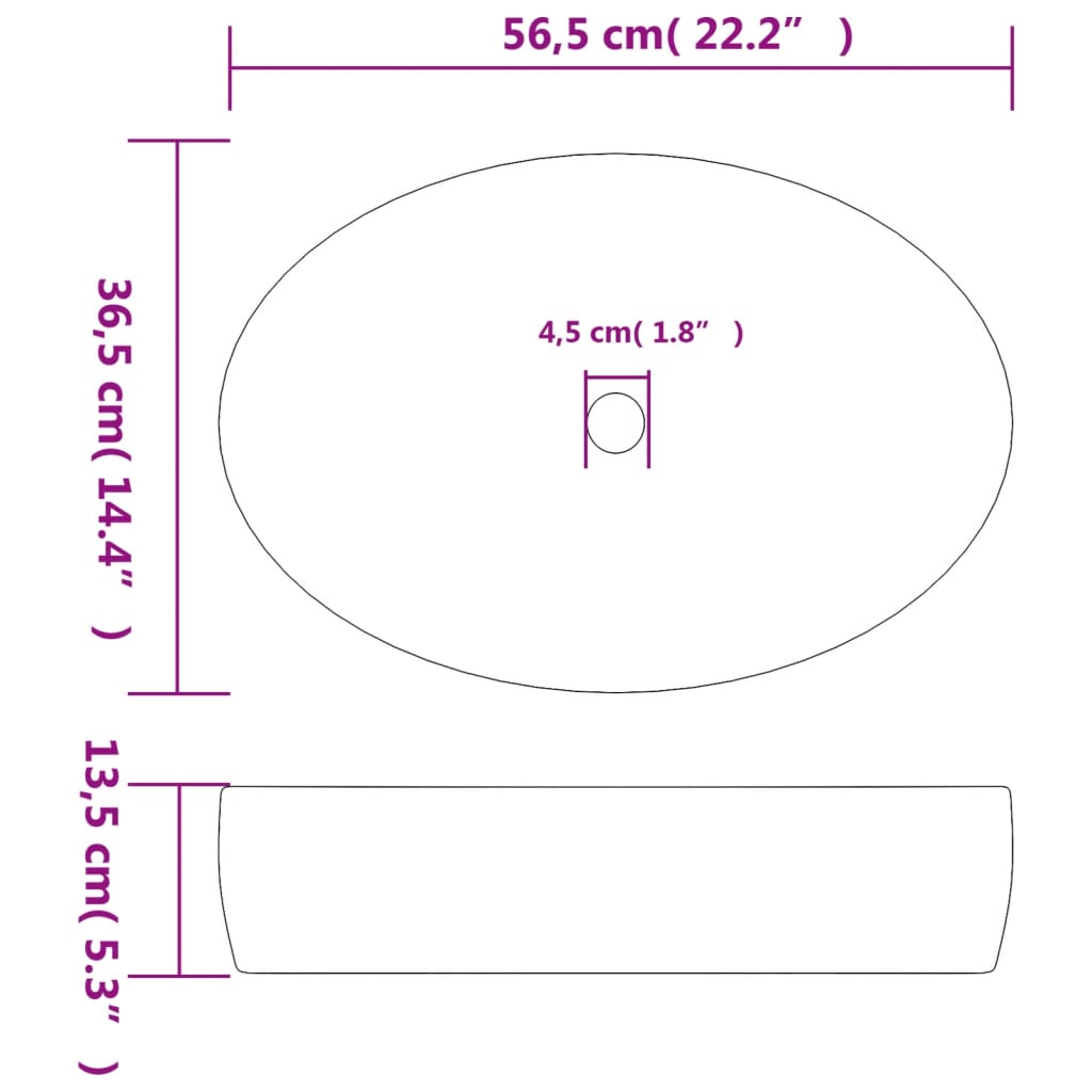 vidaXL Umyvadlo na desku černé a modré ovál 56,5x36,5x13,5 cm keramika