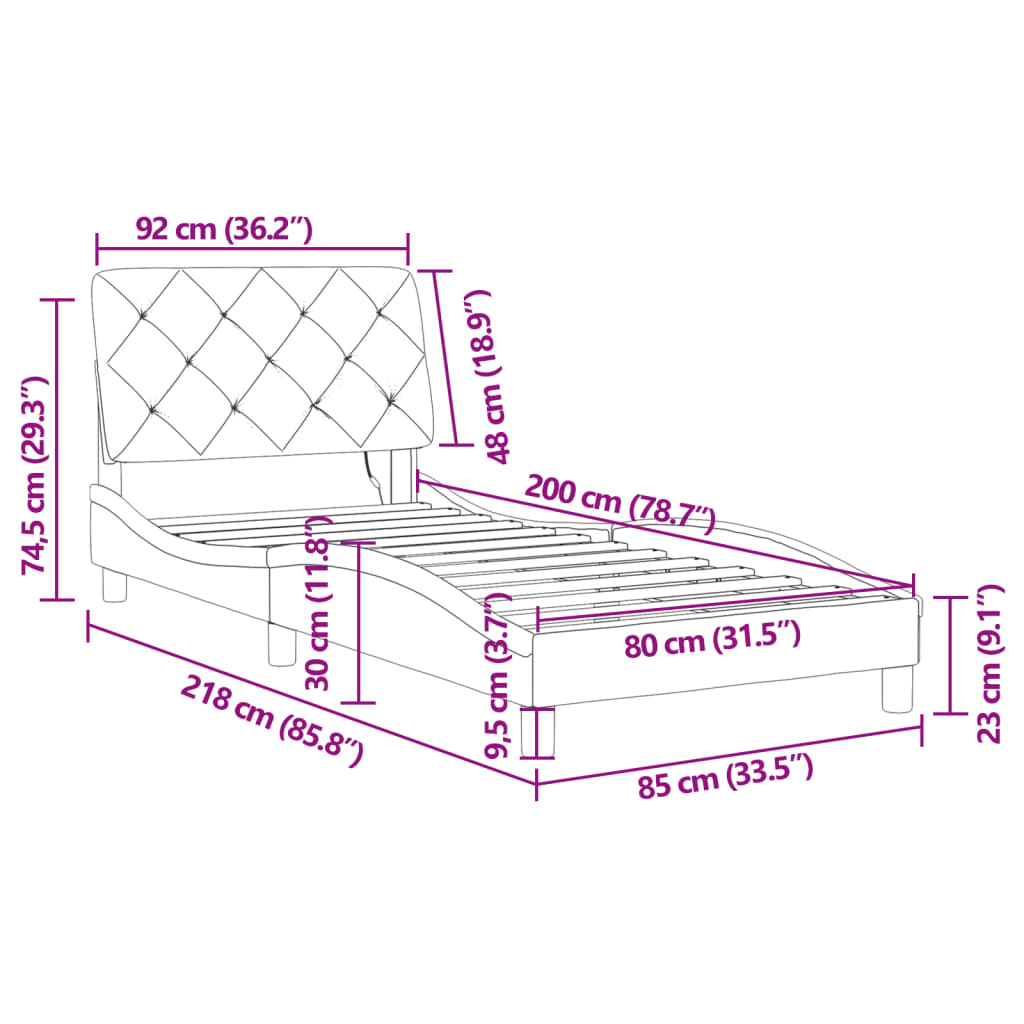 vidaXL Rám postele s LED osvětlením černý 80 x 200 cm samet