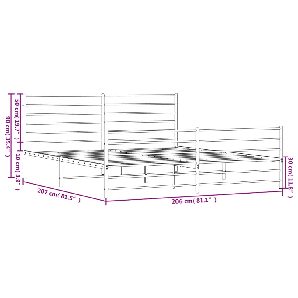 vidaXL Kovový rám postele s hlavovým a nožním čelem bílý 200 x 200 cm