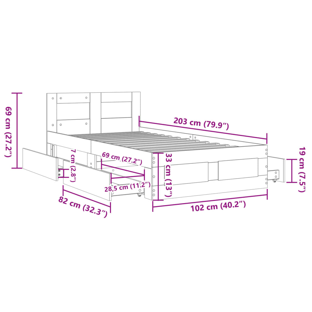 vidaXL Rám postele s čelem šedý sonoma 100 x 200 cm kompozitní dřevo