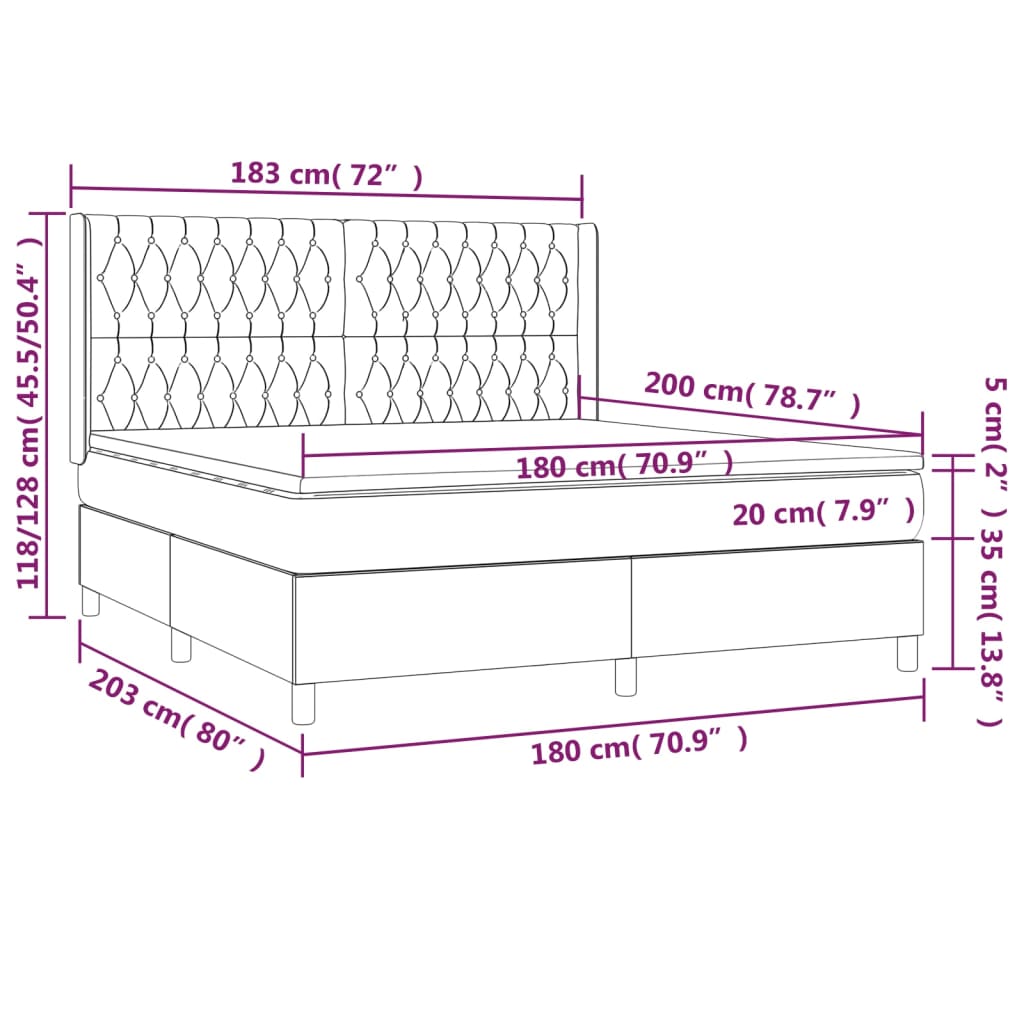 vidaXL Box spring postel s matrací světle šedá 180x200 cm samet