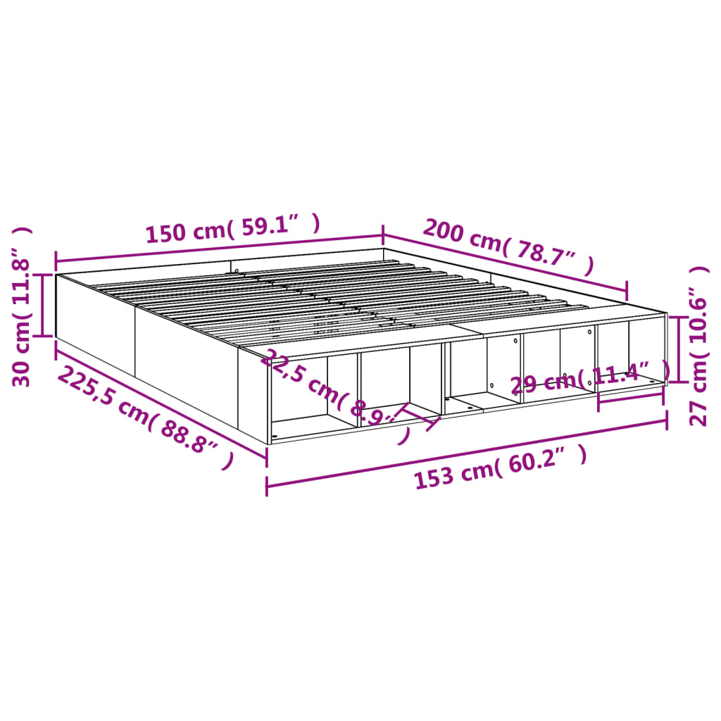 vidaXL Rám postele kouřový dub 150 x 200 cm kompozitní dřevo