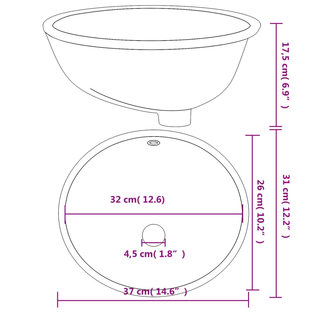 vidaXL Umyvadlo do koupelny bílé 37 x 31 x 17,5 cm oválné keramika
