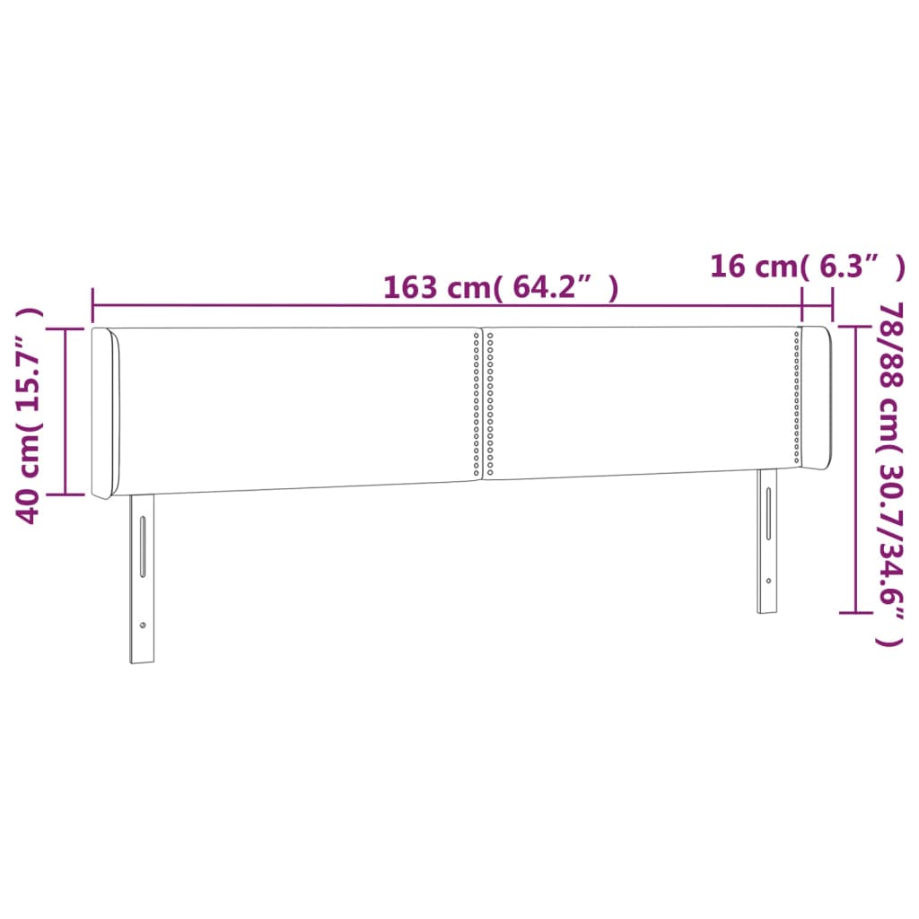 vidaXL Čelo postele s LED světle šedé 163 x 16 x 78/88 cm samet