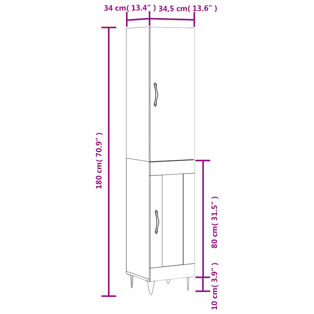 vidaXL Skříň highboard kouřový dub 34,5 x 34 x 180 cm kompozitní dřevo