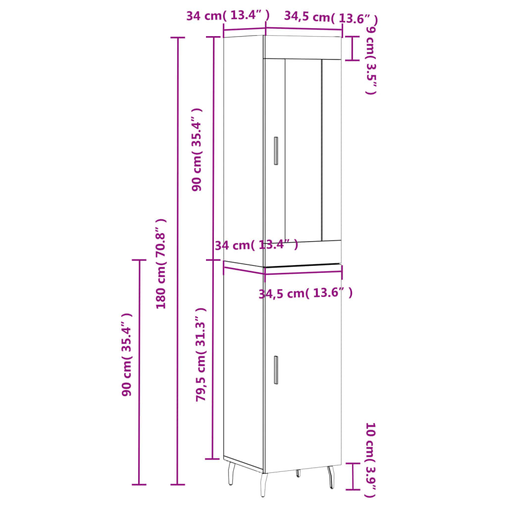 vidaXL Skříň highboard šedá sonoma 34,5 x 34 x 180 cm kompozitní dřevo