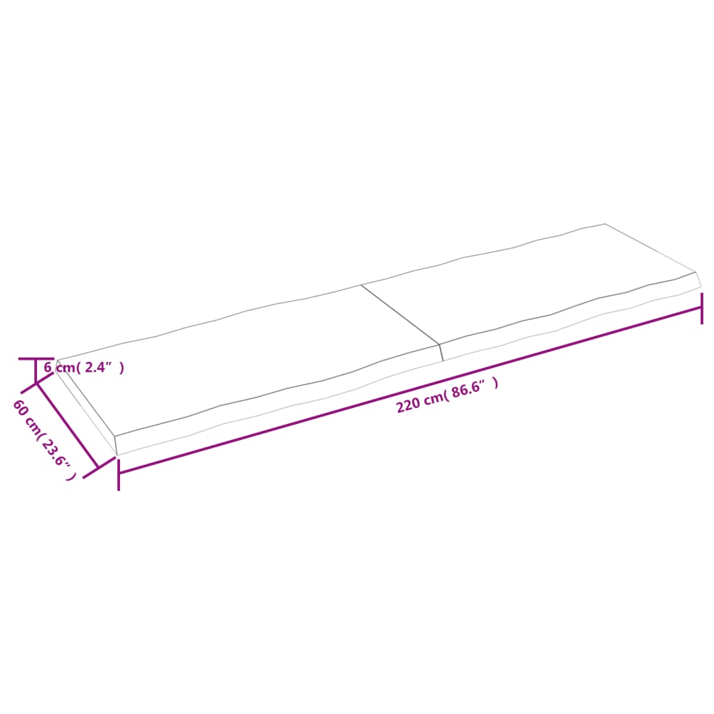 vidaXL Stolní deska hnědá 220x60x(2-6)cm ošetřený dřevo živá hrana