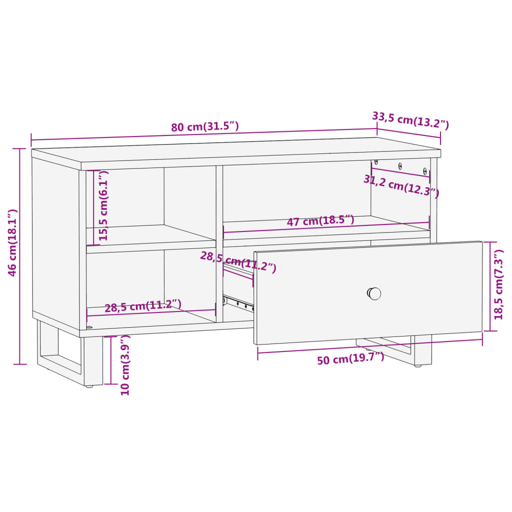 vidaXL TV skříňka hnědá a černá 80 x 33,5 x 46 cm masivní mangovník