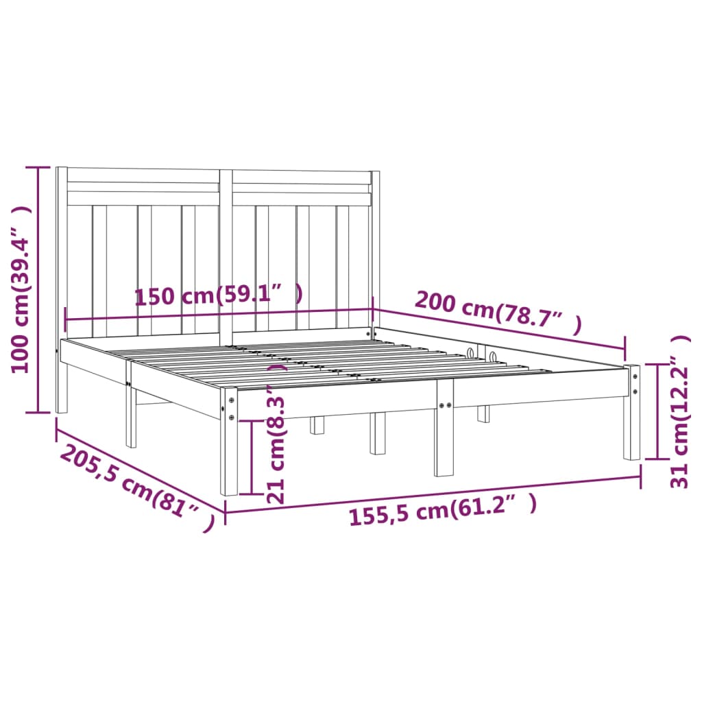 vidaXL Rám postele bílý masivní dřevo 150 x 200 cm King Size