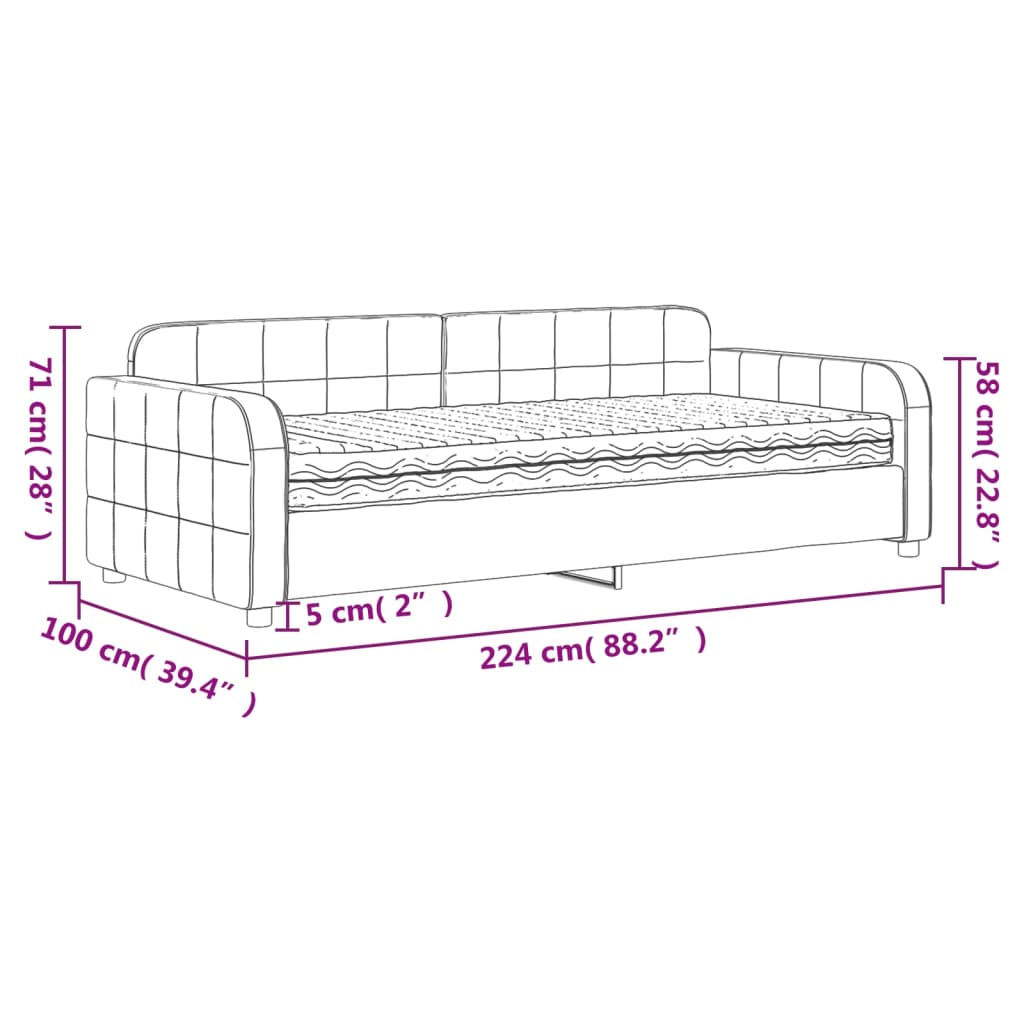 vidaXL Válenda s matrací tmavě šedá 90 x 200 cm samet