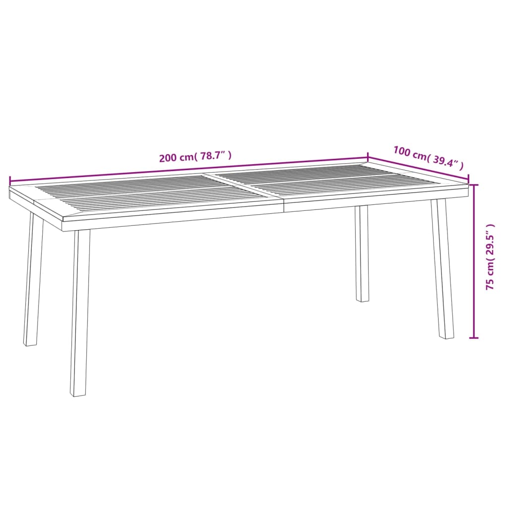 vidaXL Zahradní stůl 200 x 100 x 75 cm masivní akáciové dřevo