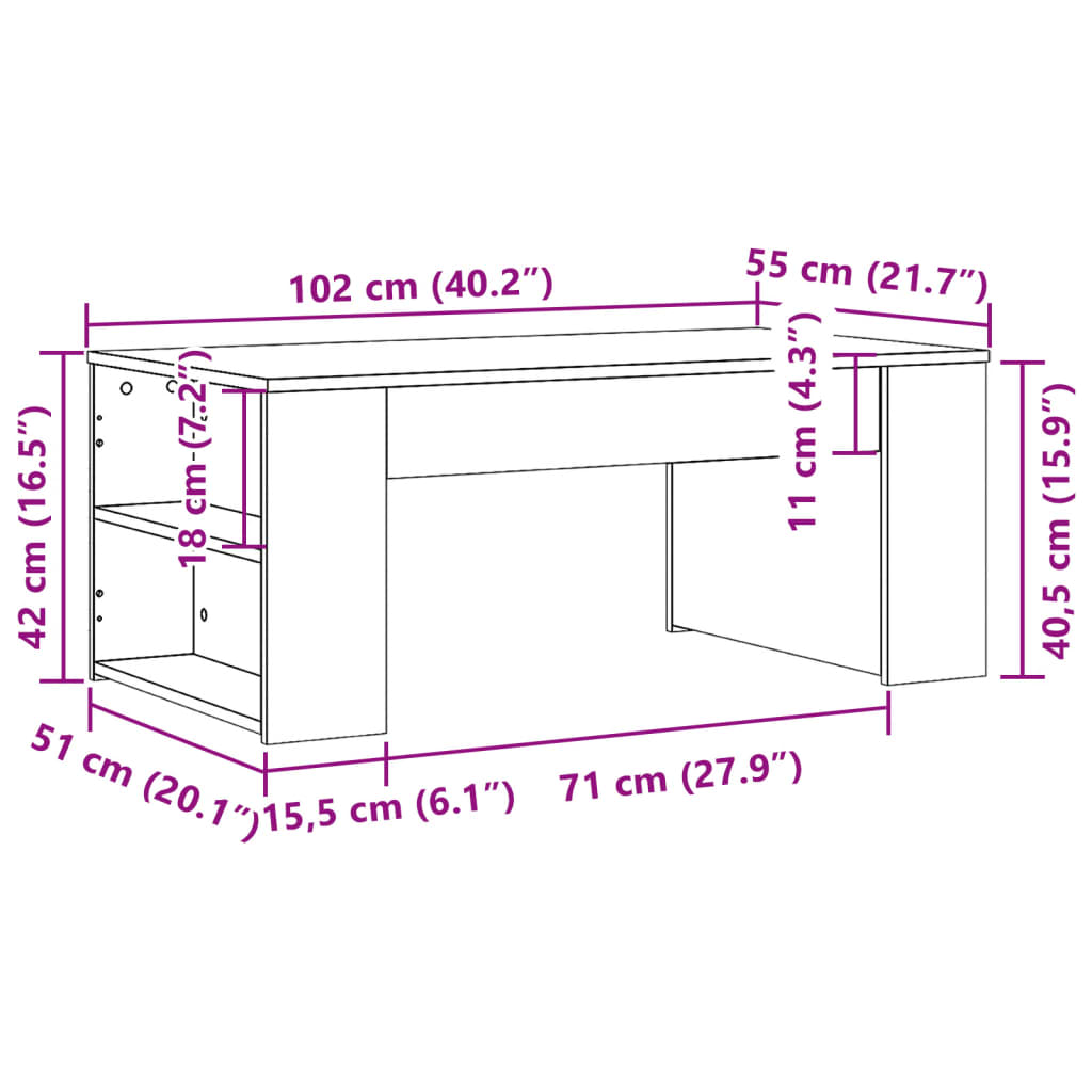 vidaXL Konferenční stolek hnědý dub 102 x 55 x 42 cm kompozitní dřevo