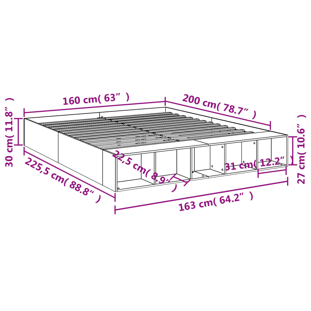 vidaXL Rám postele kouřový dub 160 x 200 cm kompozitní dřevo