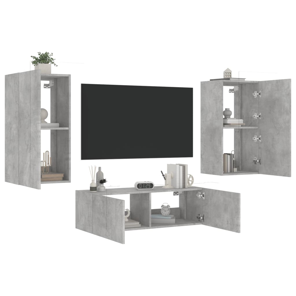 vidaXL 3dílná obývací stěna s LED osvětlením betonově šedá