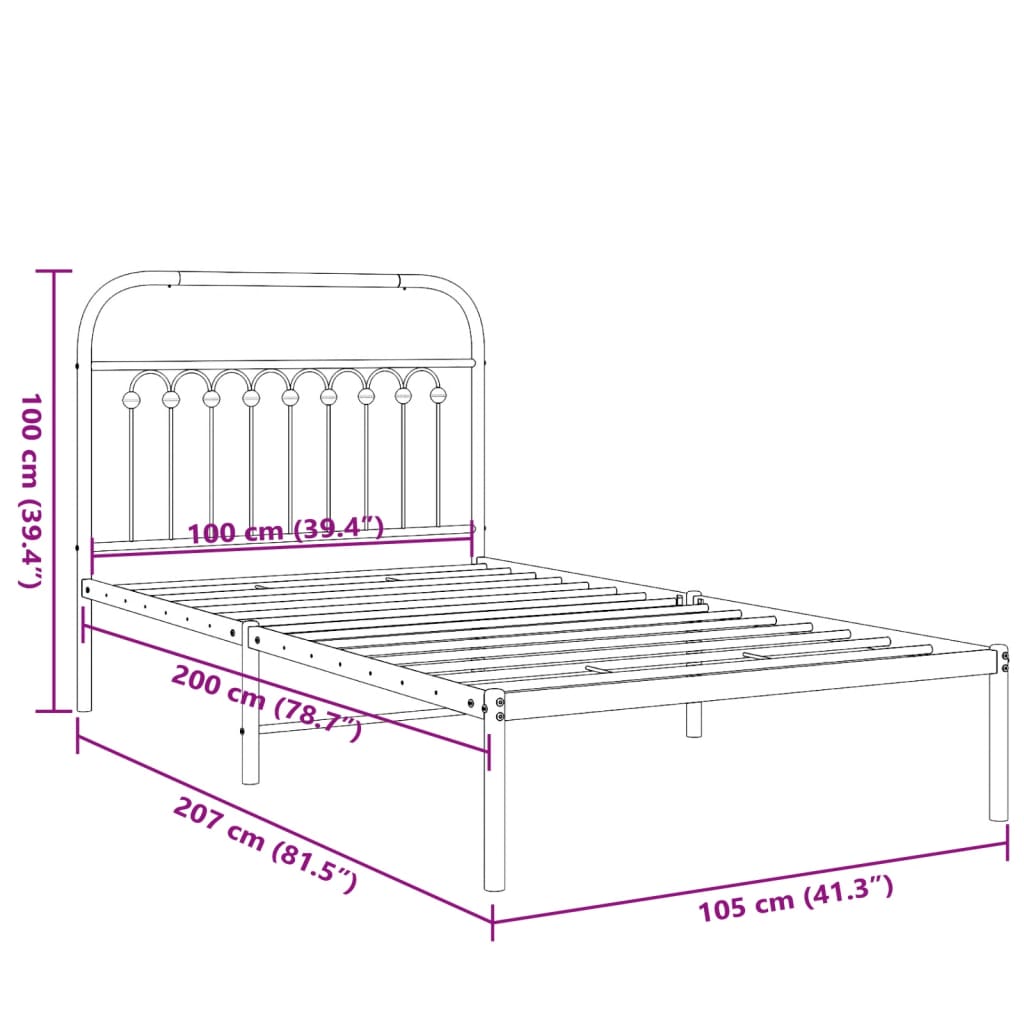 vidaXL Kovový rám postele s čelem bílý 100 x 200 cm