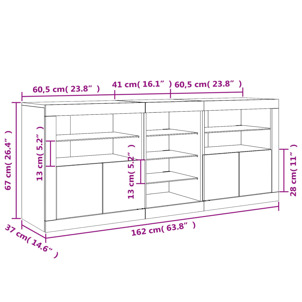 vidaXL Příborník s LED osvětlením bílý 162 x 37 x 67 cm