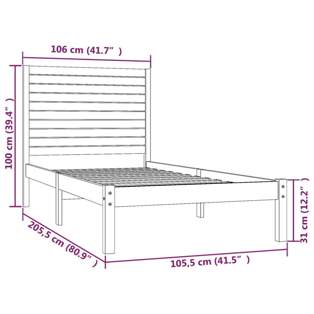 vidaXL Rám postele bílý masivní dřevo 100 x 200 cm