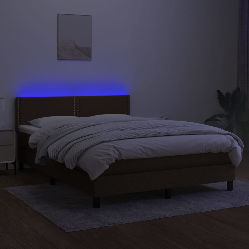 vidaXL Box spring postel s matrací a LED tmavě hnědá 140x200 cm textil