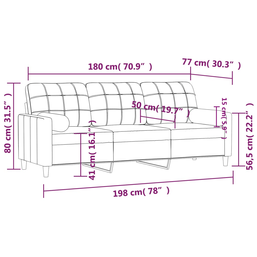 vidaXL 3místná pohovka s polštáři vínová 180 cm textil