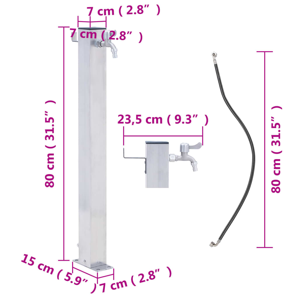 vidaXL Zahradní sloupek na vodu 80 cm nerezová ocel čtvercový