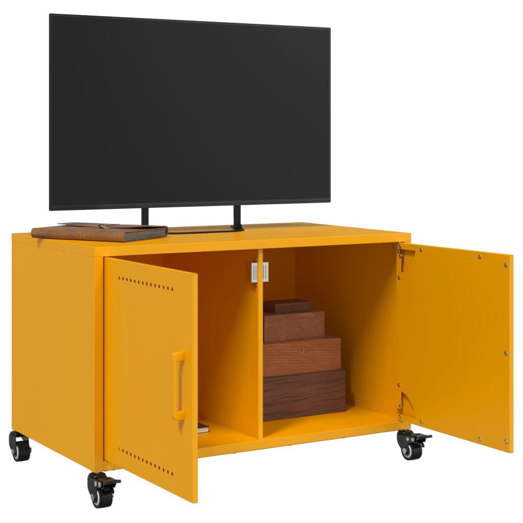 vidaXL TV skříňka hořčicově žlutá 68 x 39 x 43,5 cm ocel