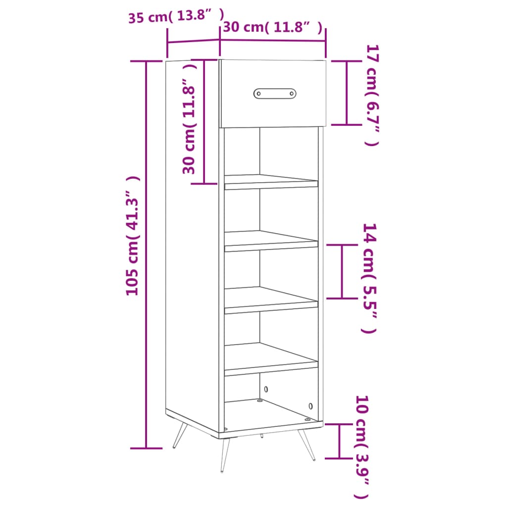 vidaXL Botník bílý s vysokým leskem 30 x 35 x 105 cm kompozitní dřevo