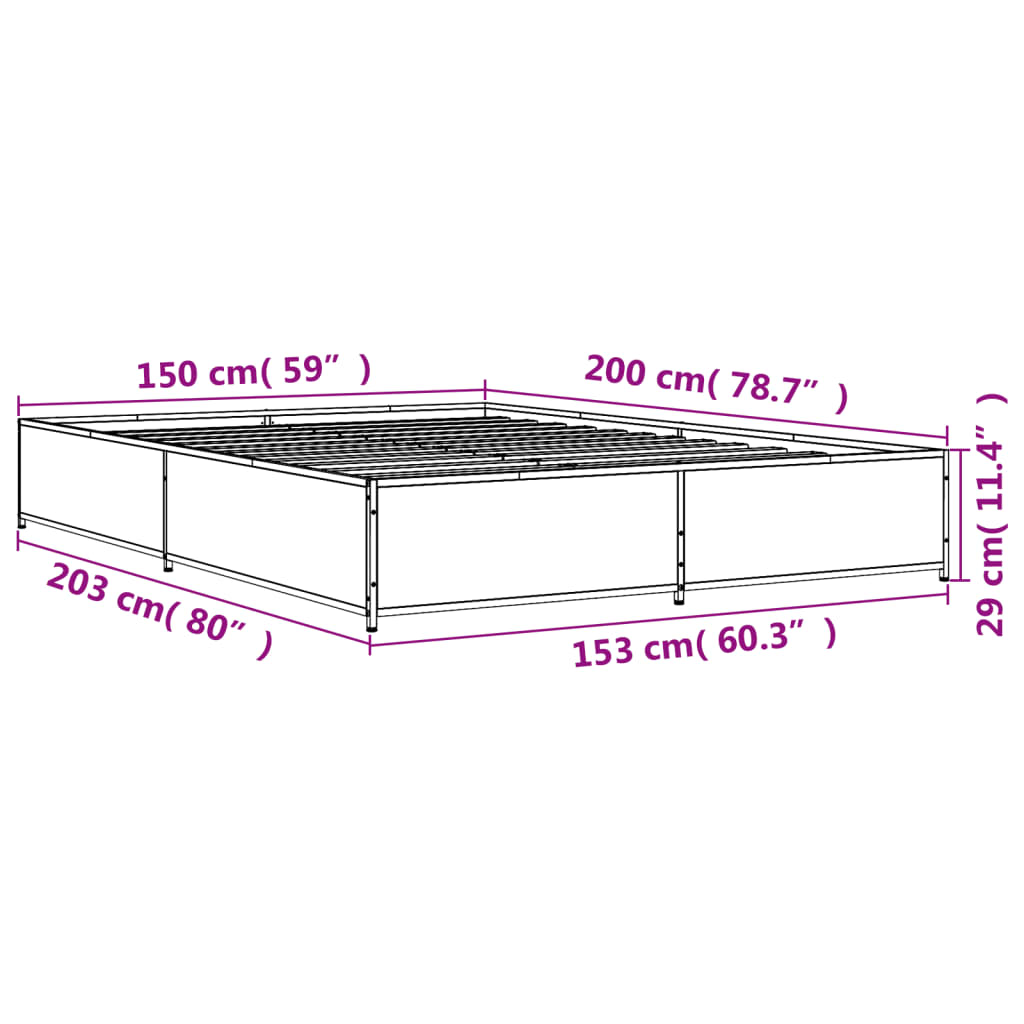 vidaXL Rám postele kouřový dub 150 x 200 cm kompozitní dřevo a kov