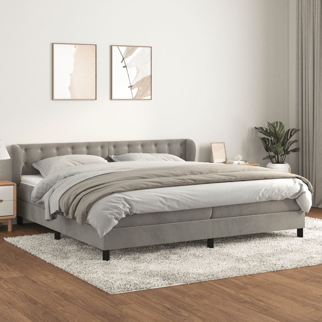 vidaXL Box spring postel s matrací světle šedá 200x200 cm samet