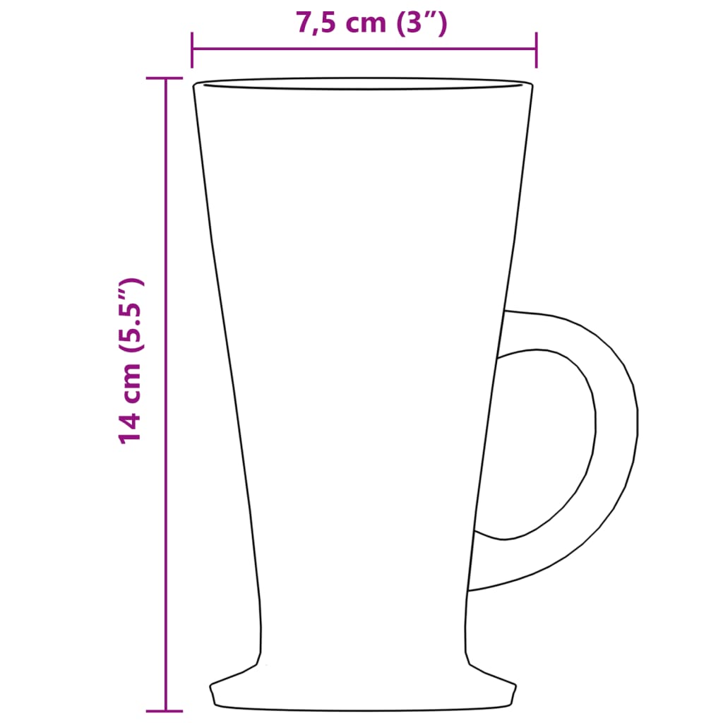 vidaXL Sklenice na latte s uchem 6 ks 250 ml