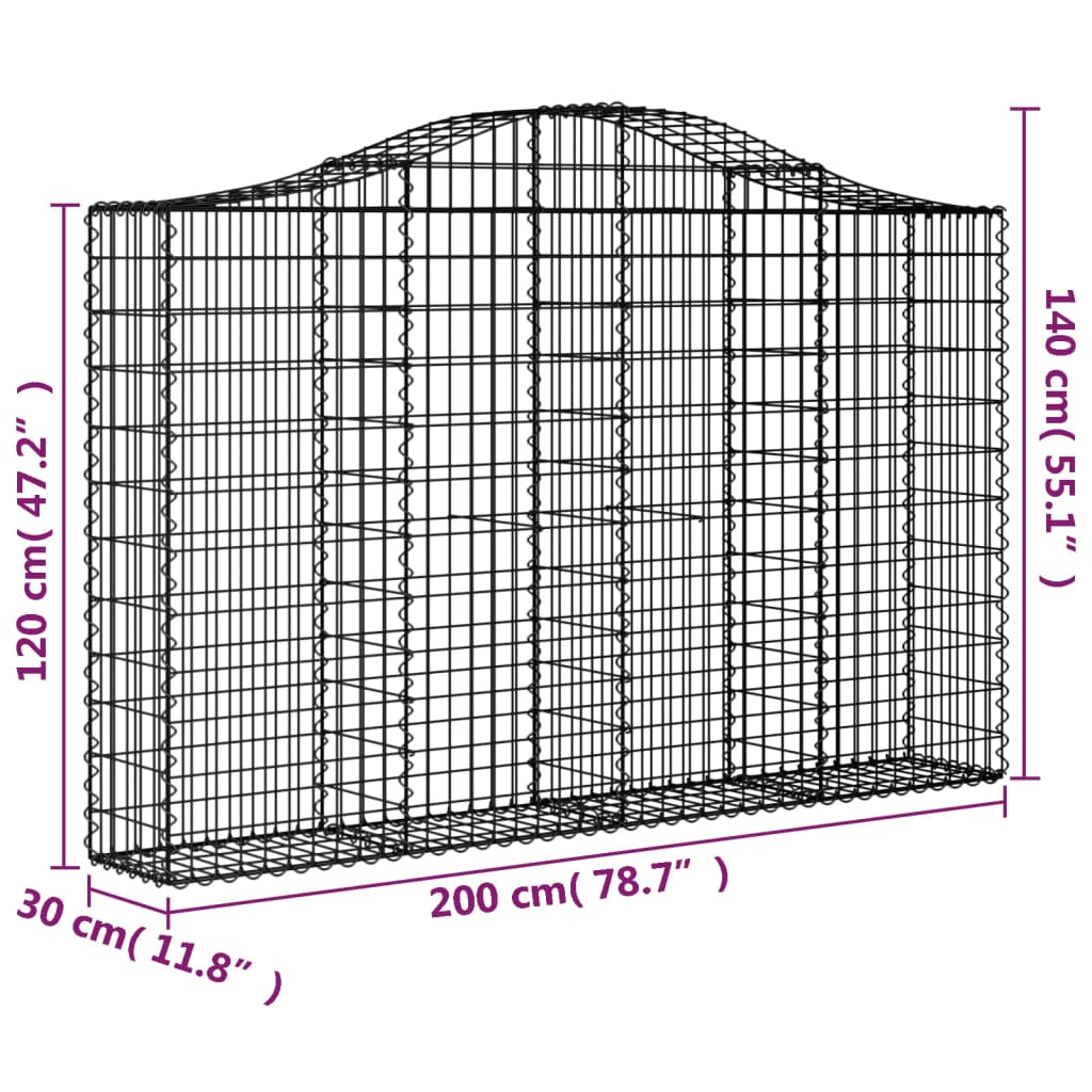 vidaXL Klenuté gabionové koše 8 ks 200x30x120/140cm pozinkované železo