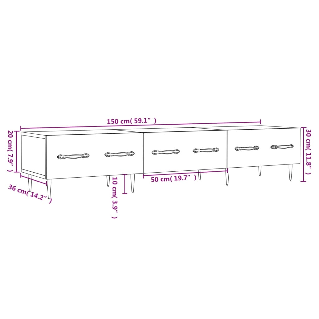 vidaXL TV skříňka bílá s vysokým leskem 150x36x30 cm kompozitní dřevo