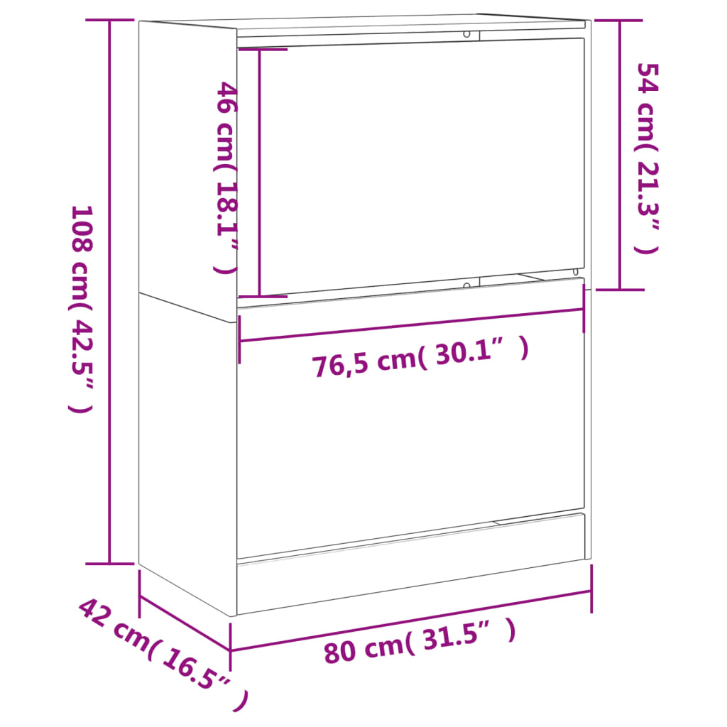 vidaXL Botník se 2 výklopnými zásuvkami bílý 80 x 42 x 108 cm