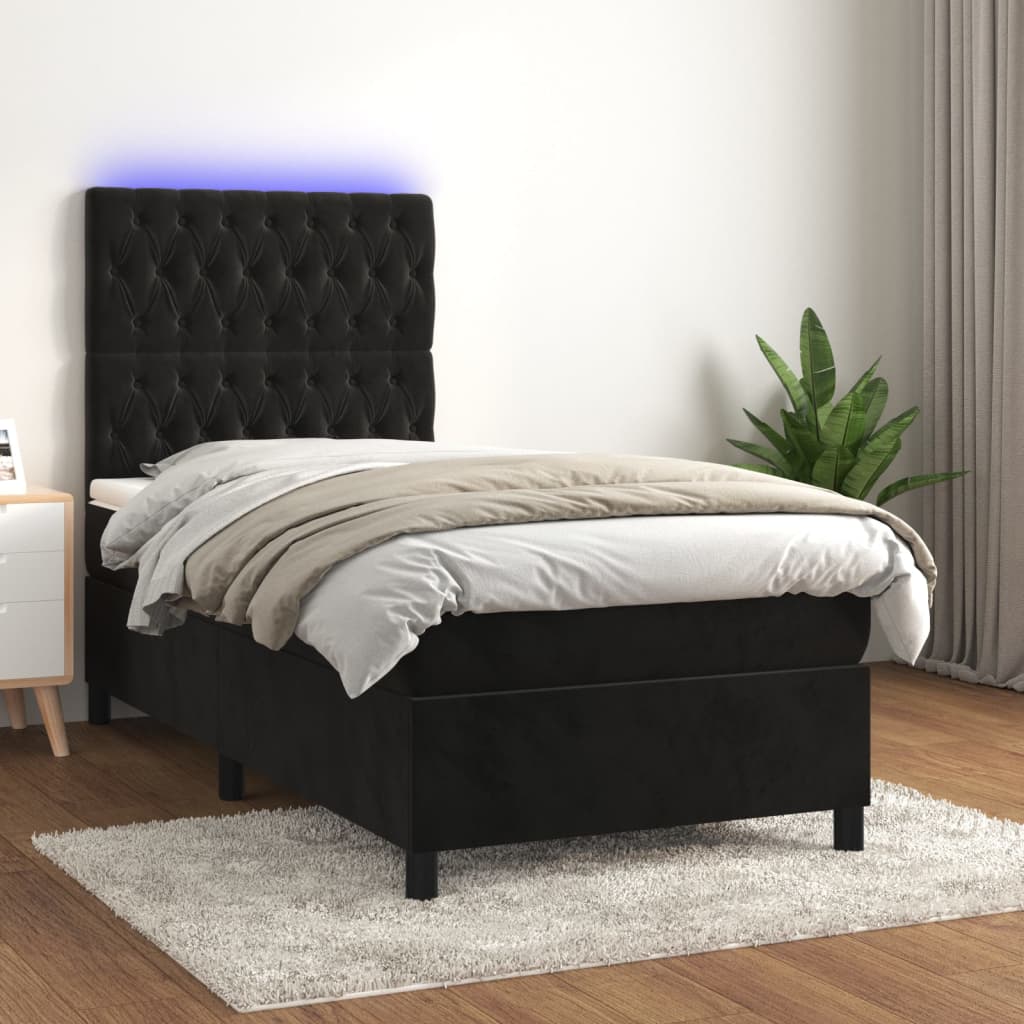 vidaXL Box spring postel s matrací a LED černá 90x190 cm samet