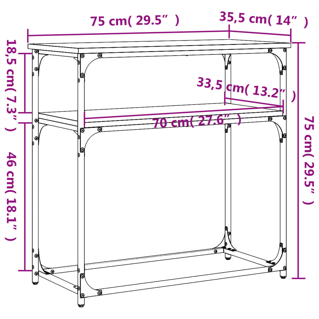 vidaXL Konzolový stolek hnědý dub 75 x 35,5 x 75 cm kompozitní dřevo