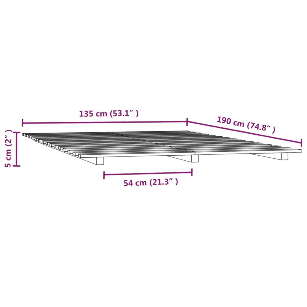 vidaXL Rám postele černý 135 x 190 cm masivní borovice