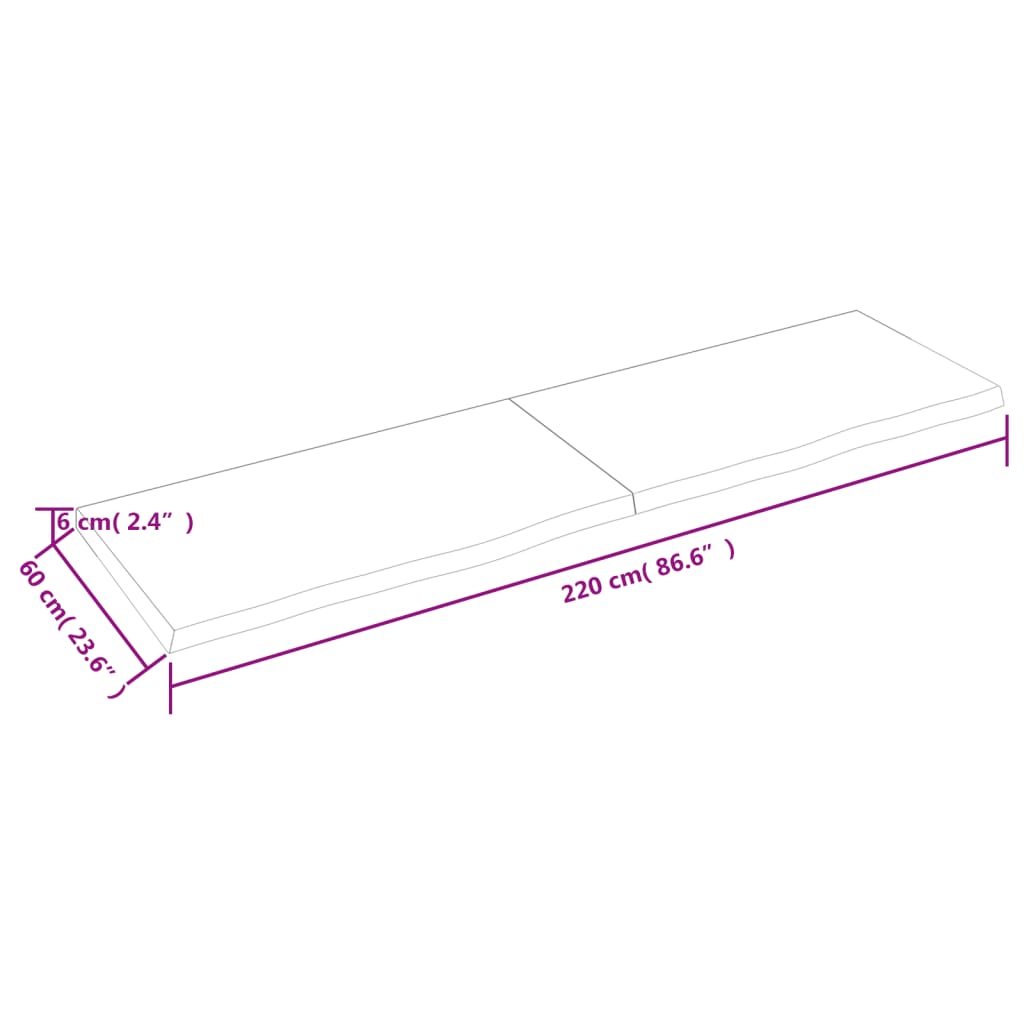 vidaXL Stolní deska tmavě hnědá 220x60x(2-6)cm ošetřený masivní dub