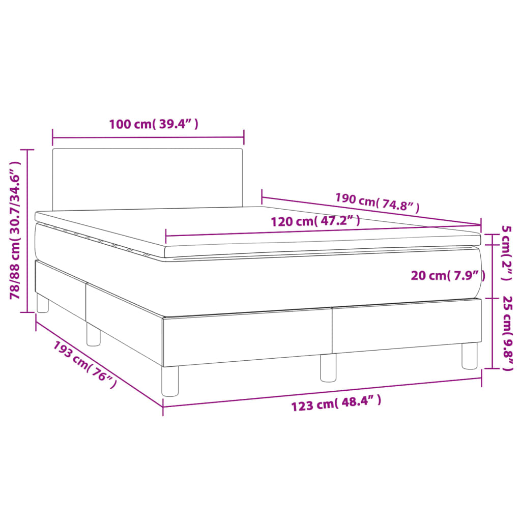 vidaXL Box spring postel s matrací růžová 120x190 cm samet