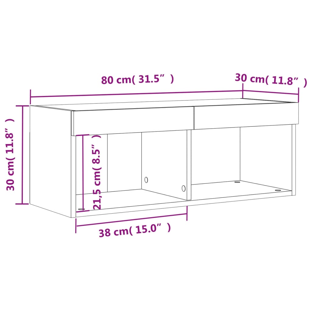 vidaXL TV skříňka s LED osvětlením betonově šedá 80 x 30 x 30 cm