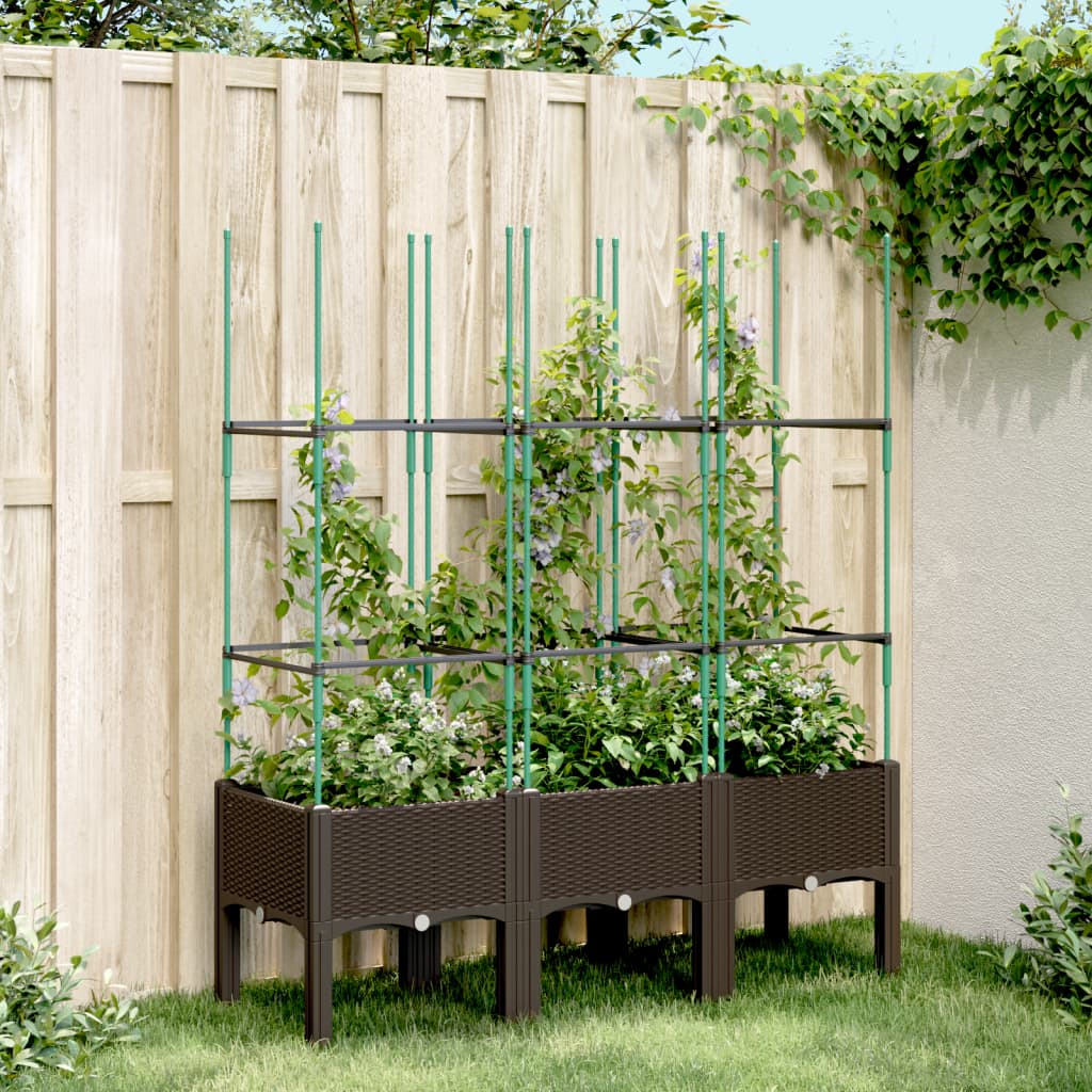 vidaXL Zahradní truhlík s treláží hnědý 120 x 40 x 142,5 cm PP