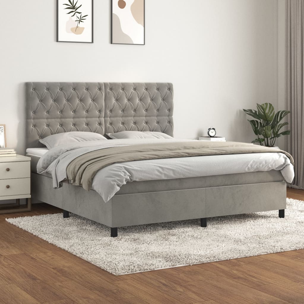 vidaXL Box spring postel s matrací světle šedá 160x200 cm samet