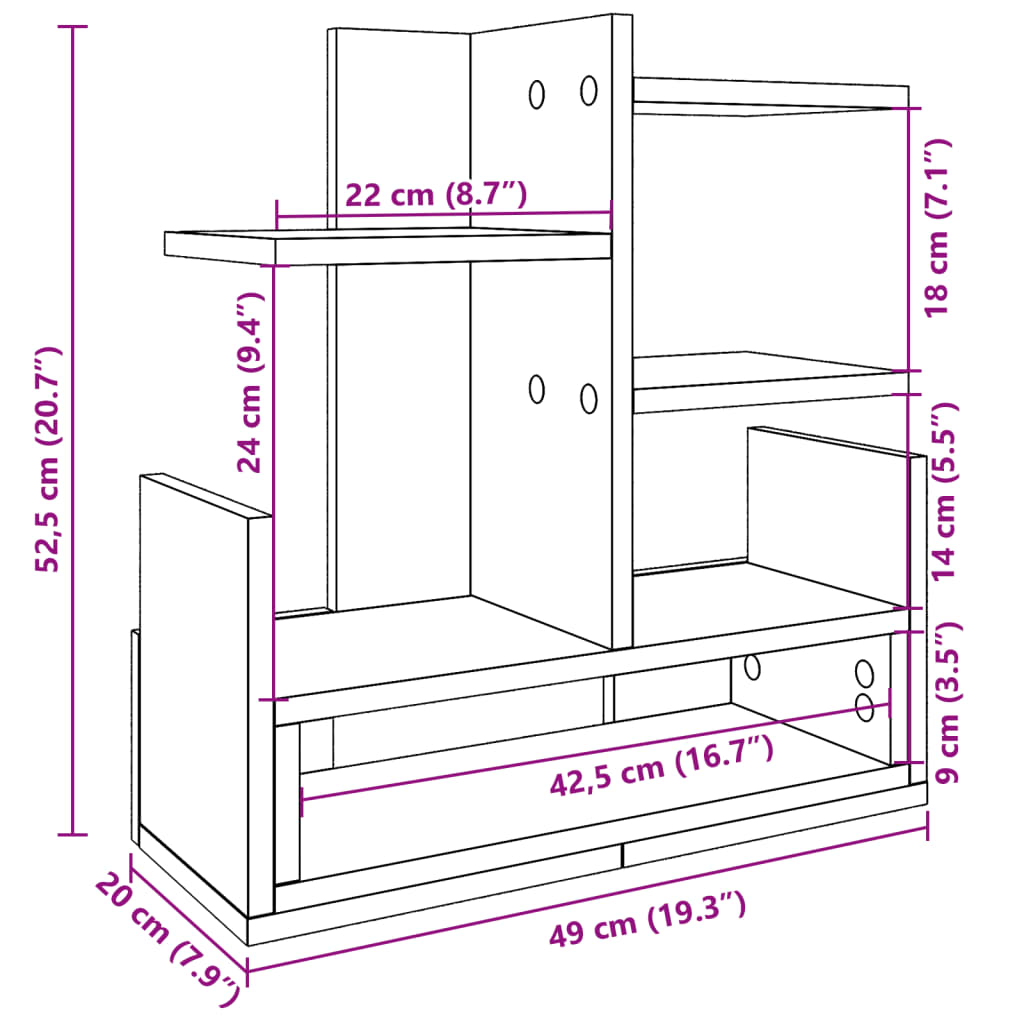 vidaXL Stolní organizér dub sonoma 49 x 20 x 52,5 cm kompozitní dřevo