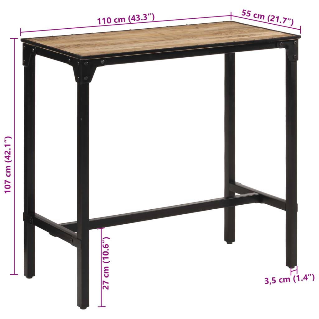 vidaXL Barový stůl 110 x 55 x 107 cm masivní hrubé mangovníkové dřevo