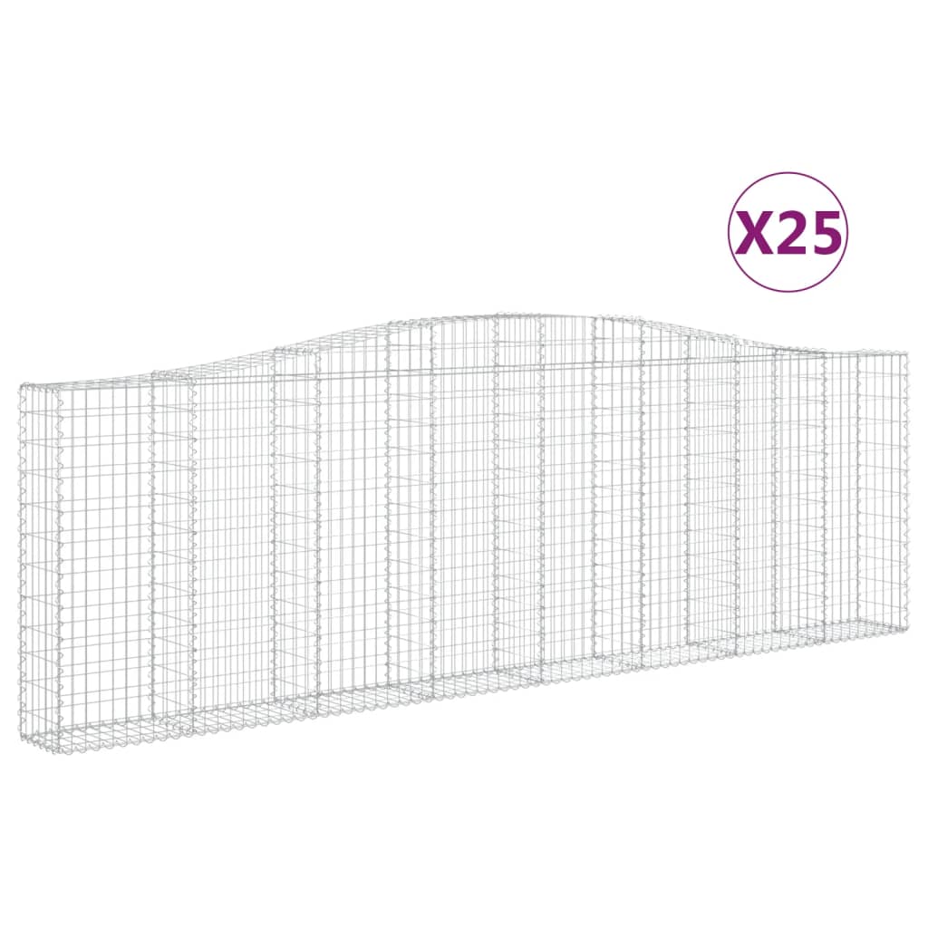 vidaXL Klenuté gabionové koše 25ks 400x30x120/140cm pozinkované železo