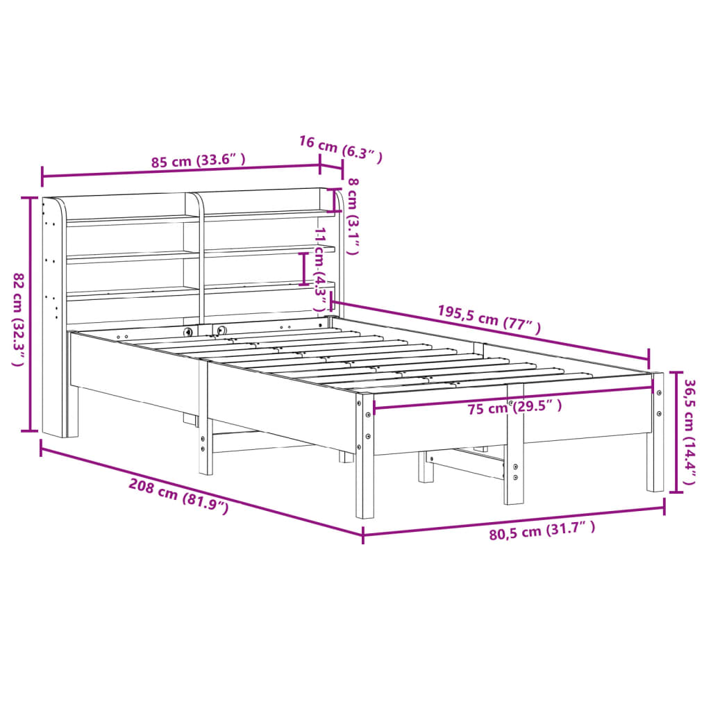 vidaXL Postel bez matrace bílá 75 x 190 cm masivní borovice