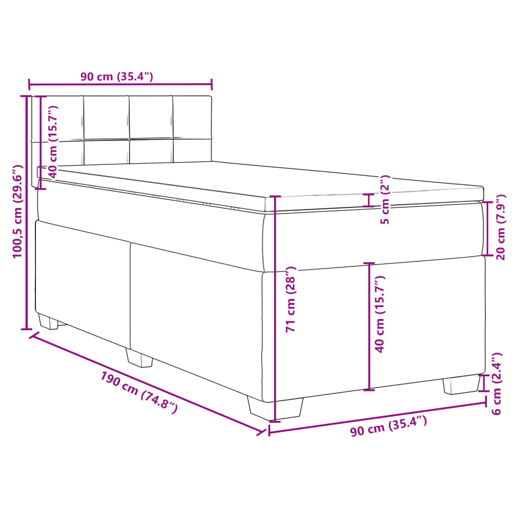 vidaXL Box spring postel s matrací tmavě šedá Single samet