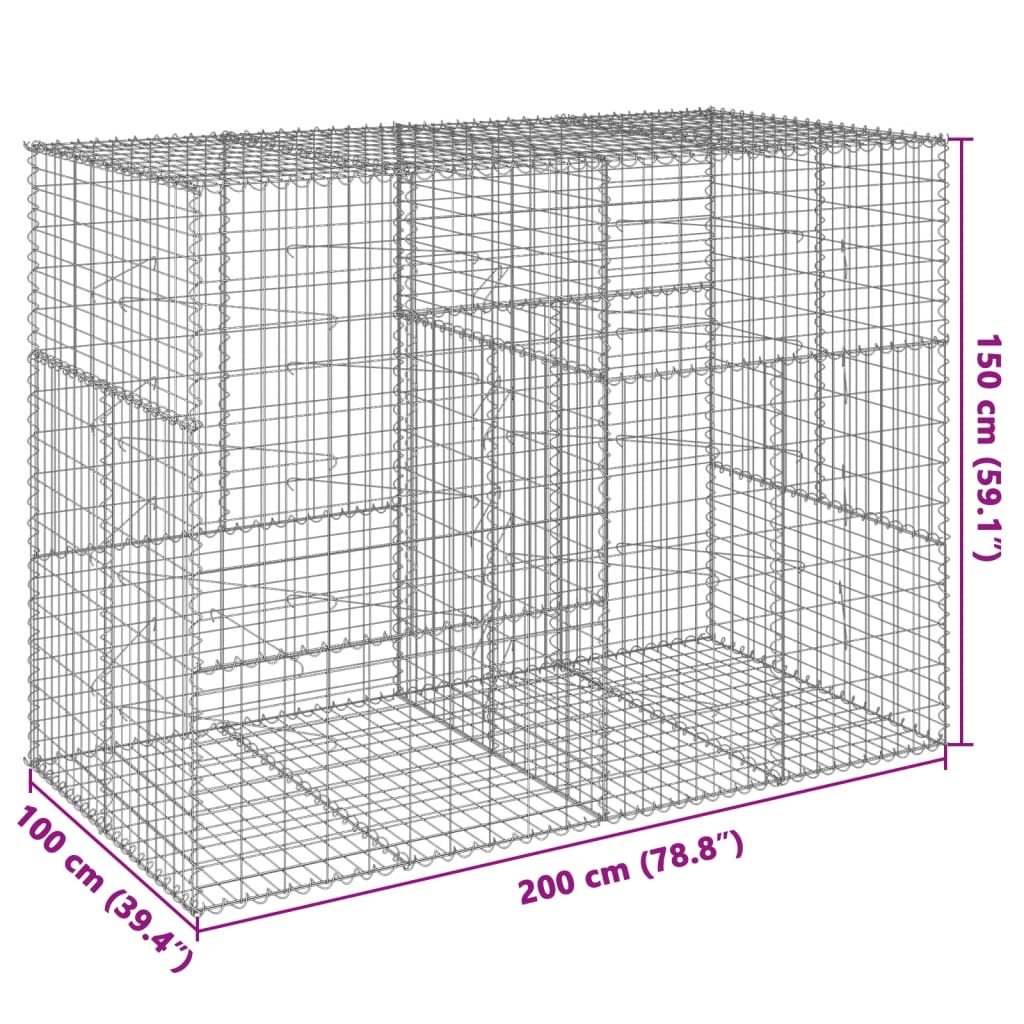 vidaXL Gabionový koš s víkem 200 x 100 x 150 cm pozinkované železo