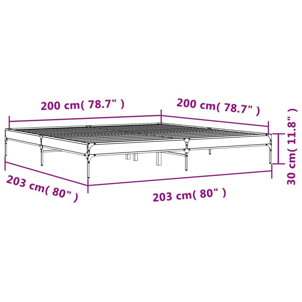 vidaXL Rám postele kouřový dub 200 x 200 cm kompozitní dřevo a kov