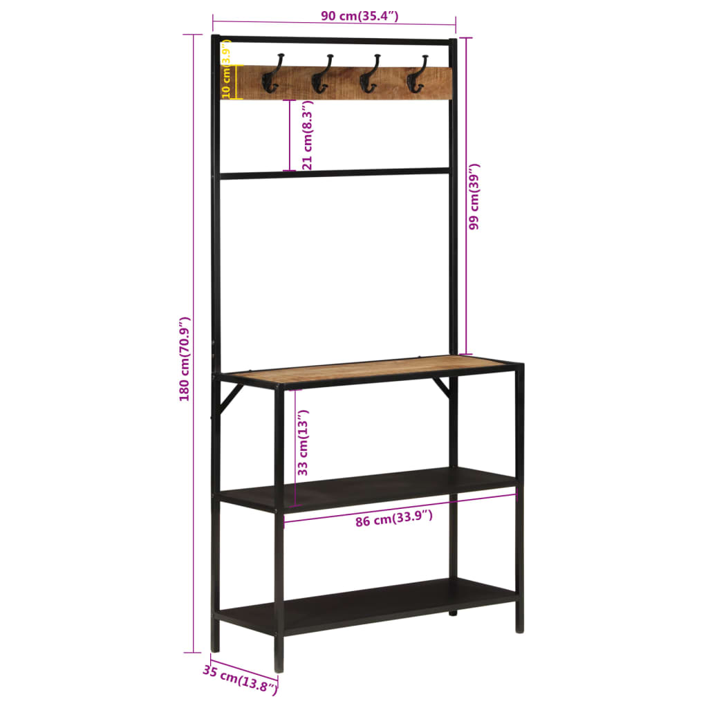 vidaXL Věšák na kabáty 90 x 35 x 180 cm masivní mangovník a železo